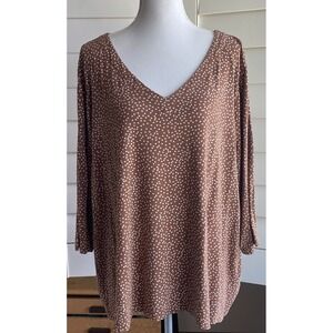 J. Jill Wearever Collection Shirt Women Plus 4X Brown Polka Dot 3/4 Sleeve Top